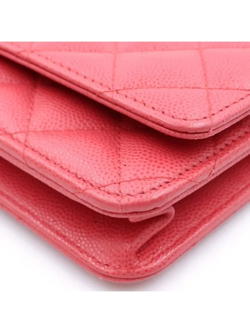 Chanel CC Logo Quilted Caviar Leather Gold Chain Wallet Shoulder Bag Pink